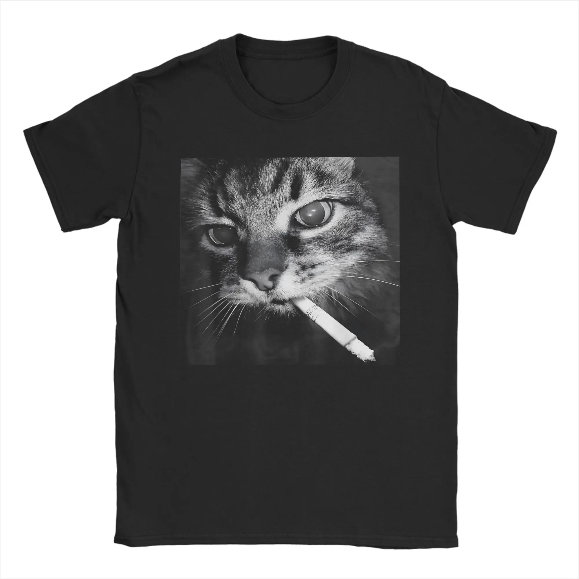 

Men's Cigarette Kitten Smoking Cat Meme T Shirt 100% Cotton Round Neck Short Sleeve Funny Crazy Tee Shirt Gift Clothes