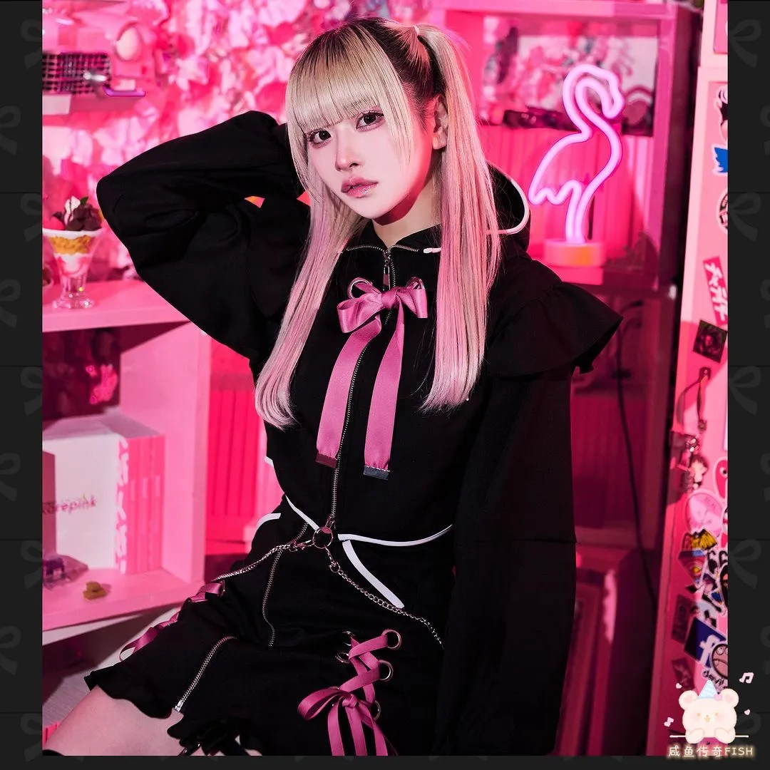 Harajuku Subculture Y2k สั้นเสื้อ + กระโปรง 2 ชิ้นชุดฤดูใบไม้ผลิผู้หญิงญี่ปุ่น Mines 2D หวาน cool Top ชุดกระโปรง