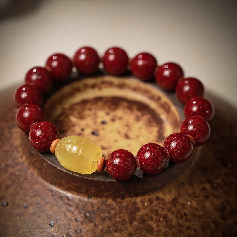 Natural Cinnabar Raw Or Crystal Sand Bracelet Coat Men's Life Year Rich World Beeswax Bracelet for Boyfriend Gift
