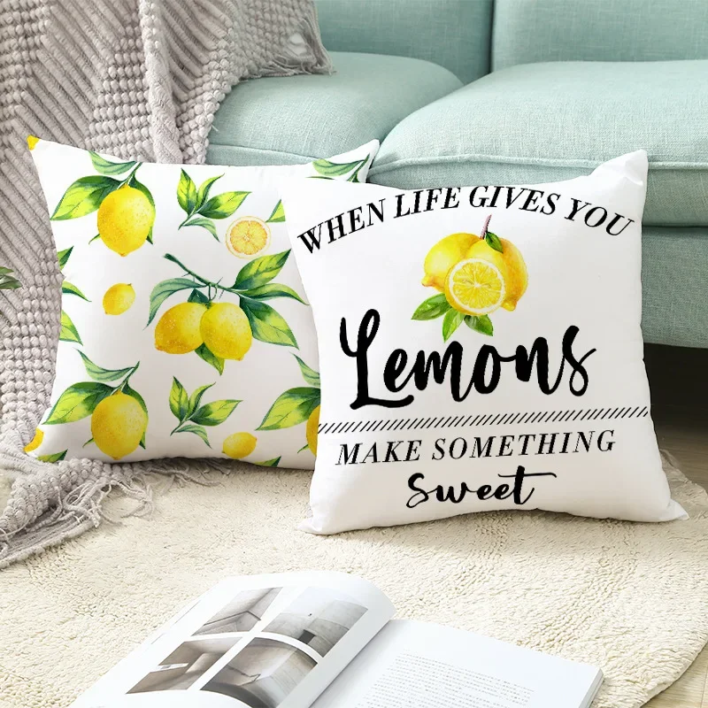 Cushion Cover Throw Pillow Sofa Decorative Pillowcase Lemon Pattern Summer