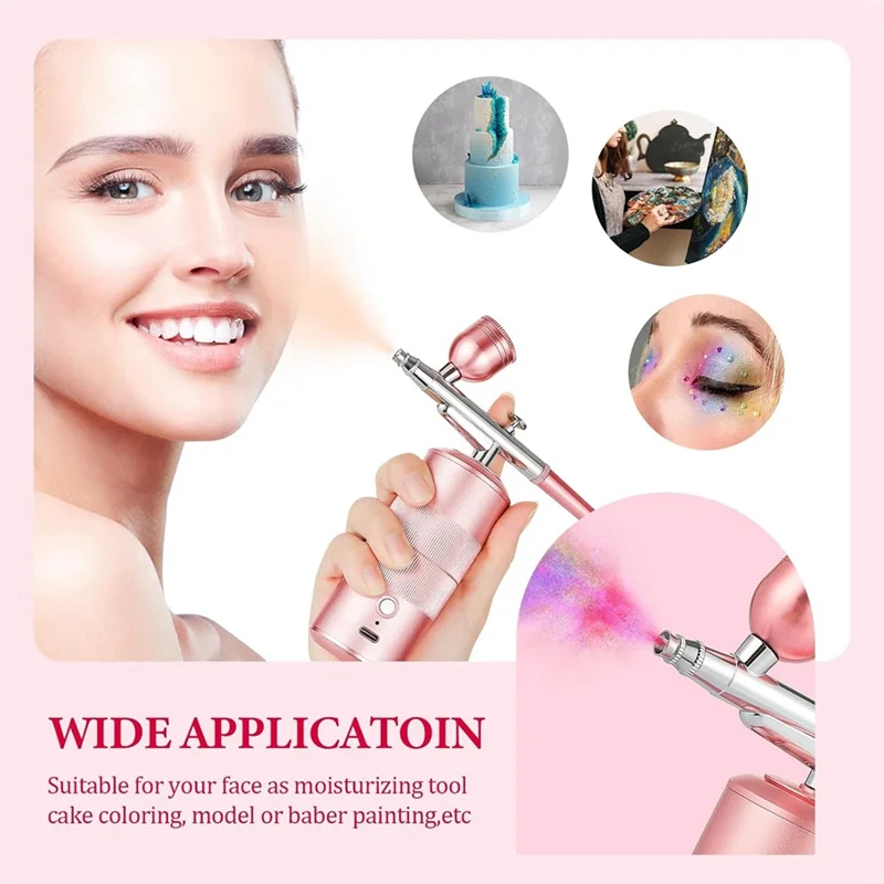 

AC23-Airbrush Kit Machine, Rechargeable Handheld Airbrush, Professional Cordless Air Brush For Nail Art, Makeup, (Pink) Easy To