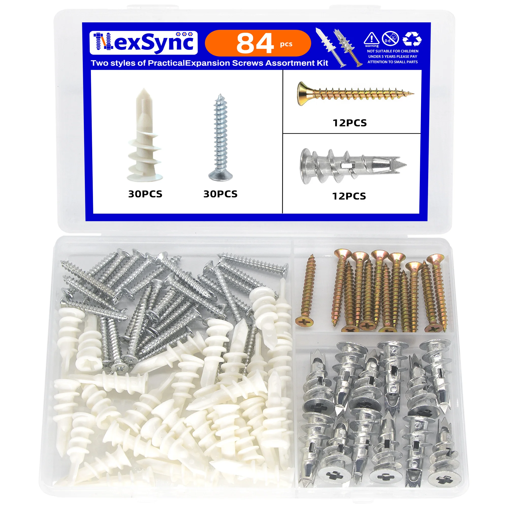 

84PCS Two styles of Practical Expansion Screws Assortment Kit Fastening Tools Repair Accessories Threaded Insert Safe