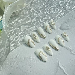 10pcs Almond Handmade Press on Nails White Foils Designed False Nails Manicure Artificial Short Full Cover Wearable Nail Tips