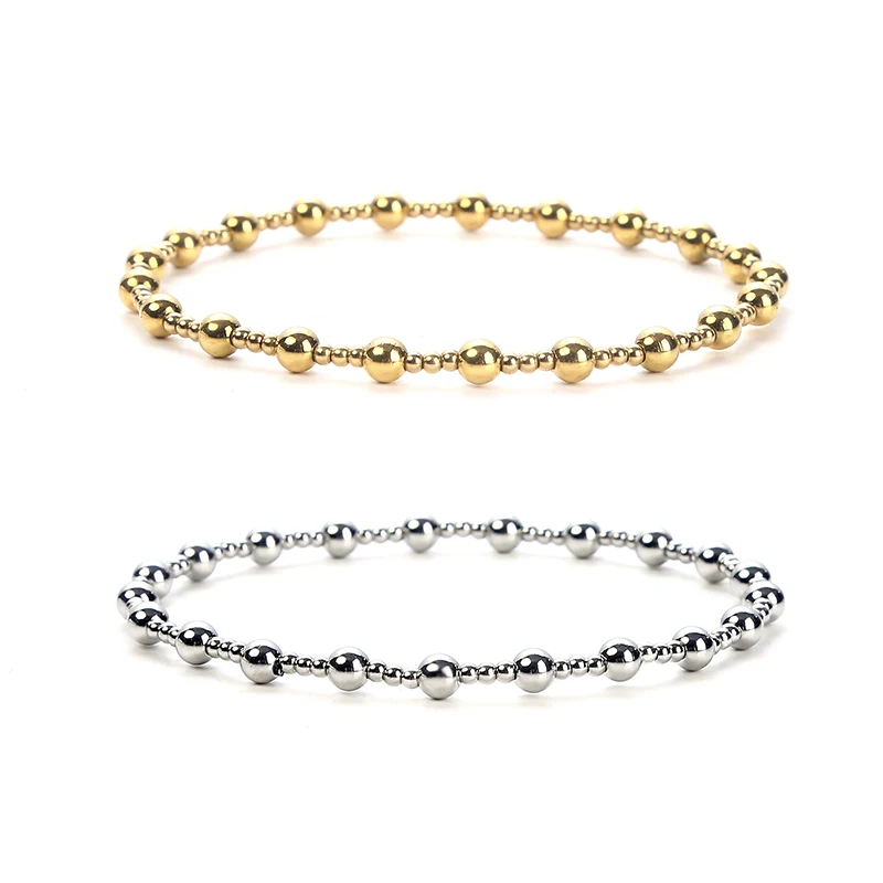 New DIY Accessories Metal Stainless Steel Waterproof Non Fading Jewelry Girl Party Durable Solid Round Beads Elasticity Bracelet