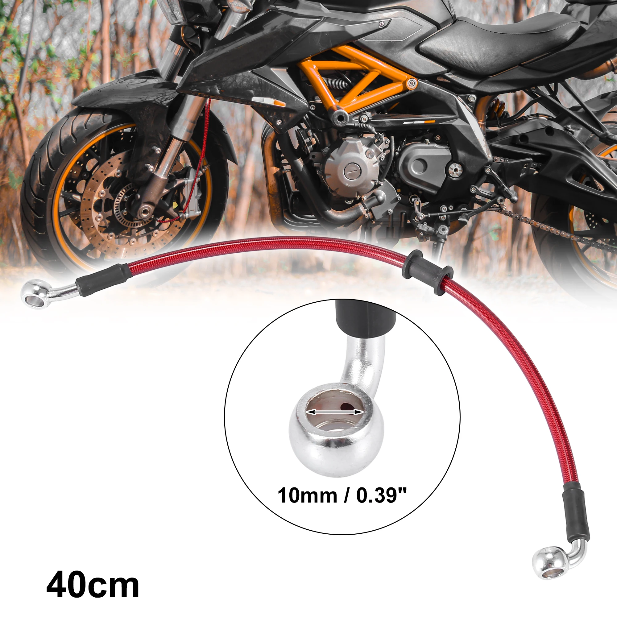 Motoforti Universal 40cm Motorcycle Brake Clutch Oil Hose Line Pipe Red Hydraulic Reinforced Stainless Steel Braided Hose