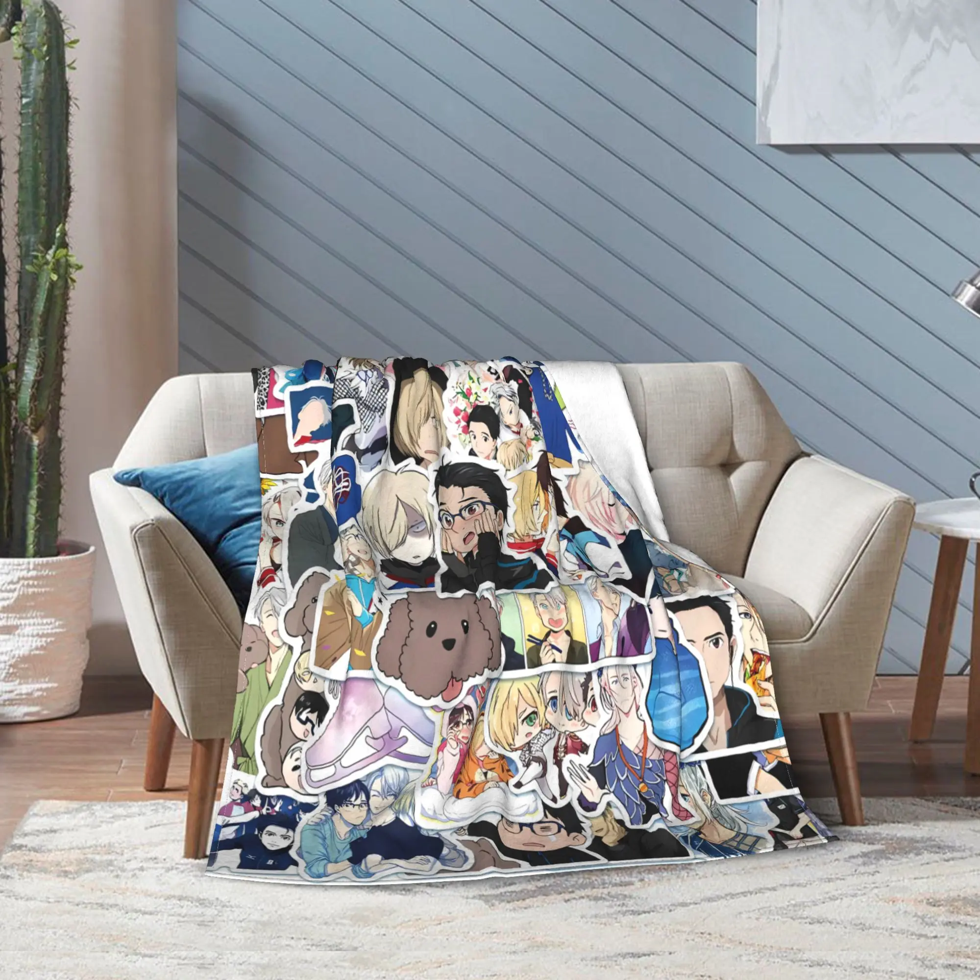 Y-Yuri On-ICE Anime Warm Soft Blankets  Kids Adult Plush Throw Blanket Graphic Living Room Flannel Bedspread Sofa Bed Cover