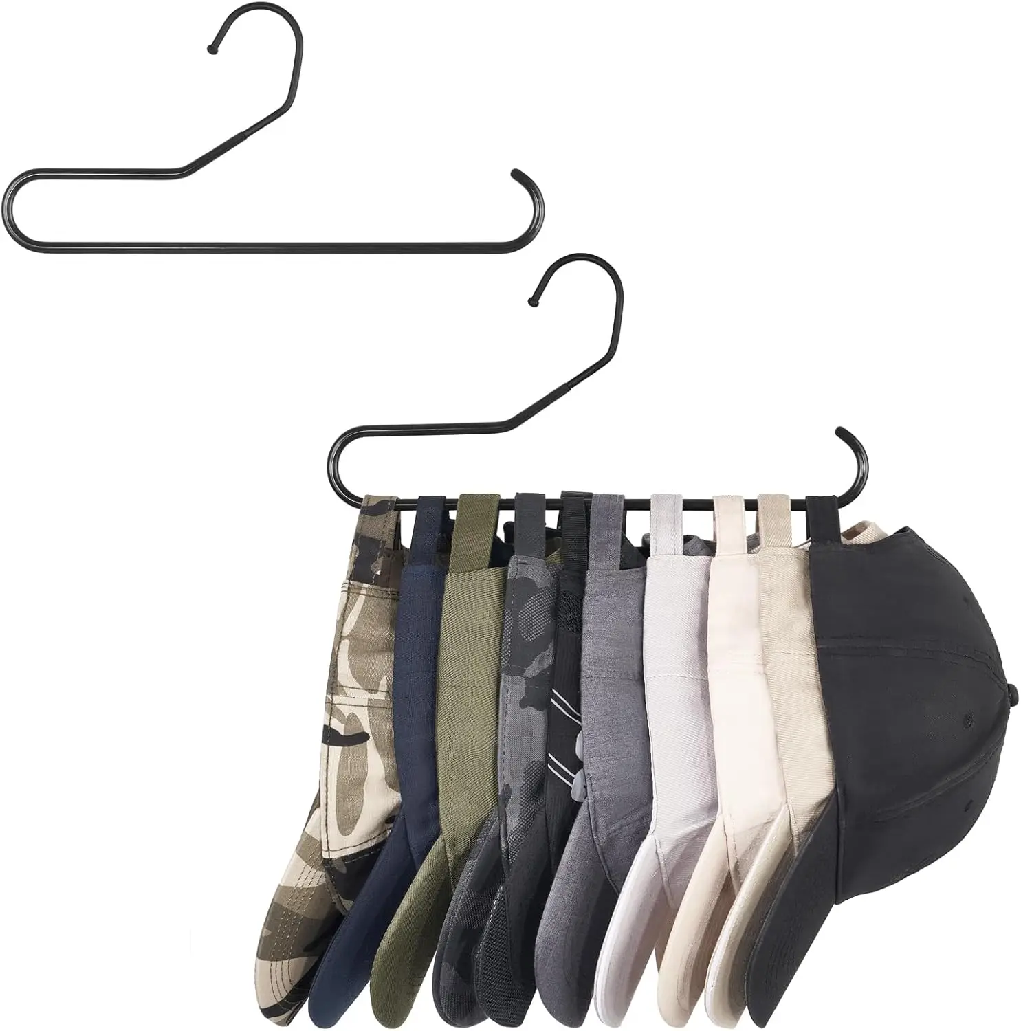 

Metal Hat Rack for Baseball Caps, Holds 10 Hats Each, Set of 2, Black
