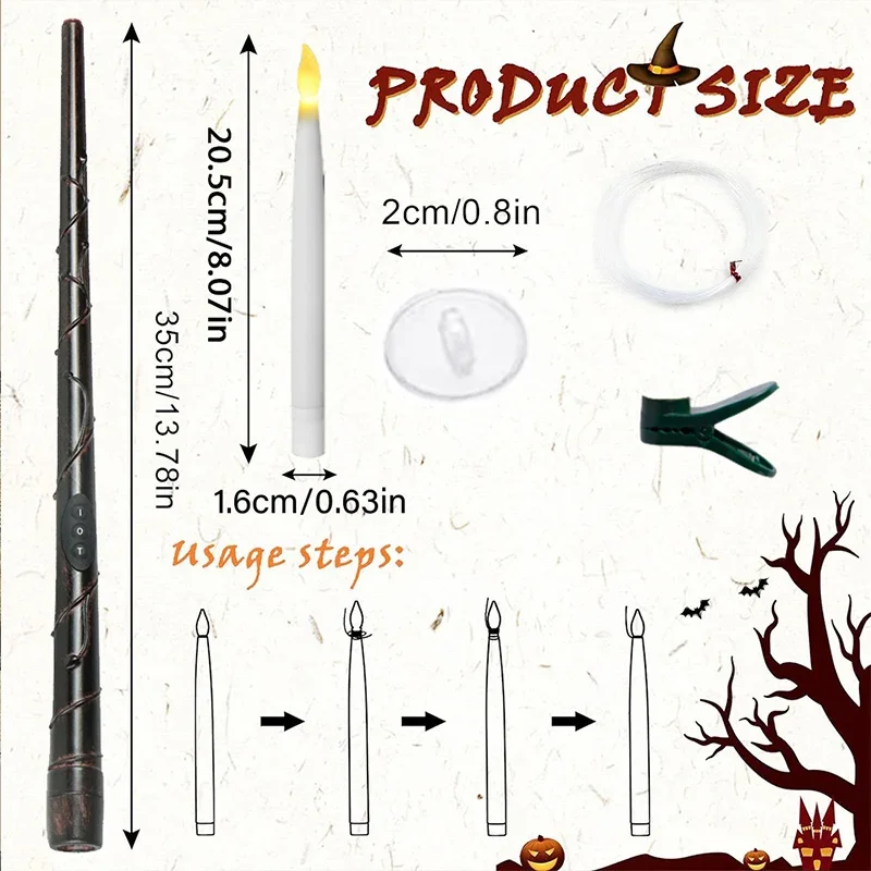 8-24 Pcs Floating Candles Magic Wand Remote Flickering Warm Light LED Flameless Taper Battery Operated Candle Halloween Party