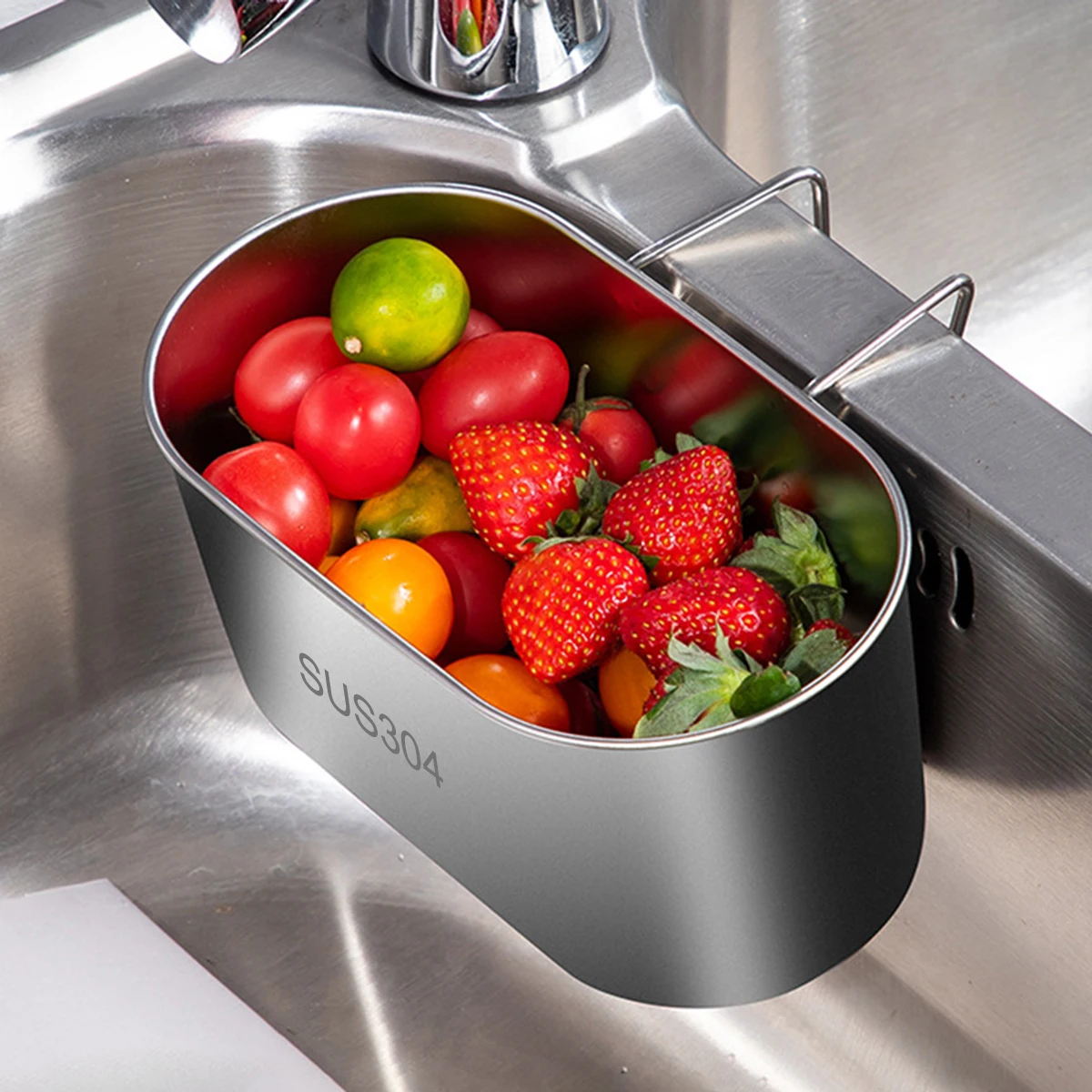 Colador de drenaje para fregadero de acero inoxidable, cesta de cocina, recogedor de alimentos, colador de frutas y verduras para filtro de residuos de cocina
