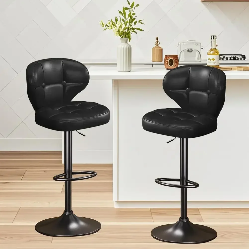 

Adjustable Swivel Bar Stools Set of 2, Padded with Backrest and Footrest for Kitchen Island, Bistro, Cafe, and Home Use - Black
