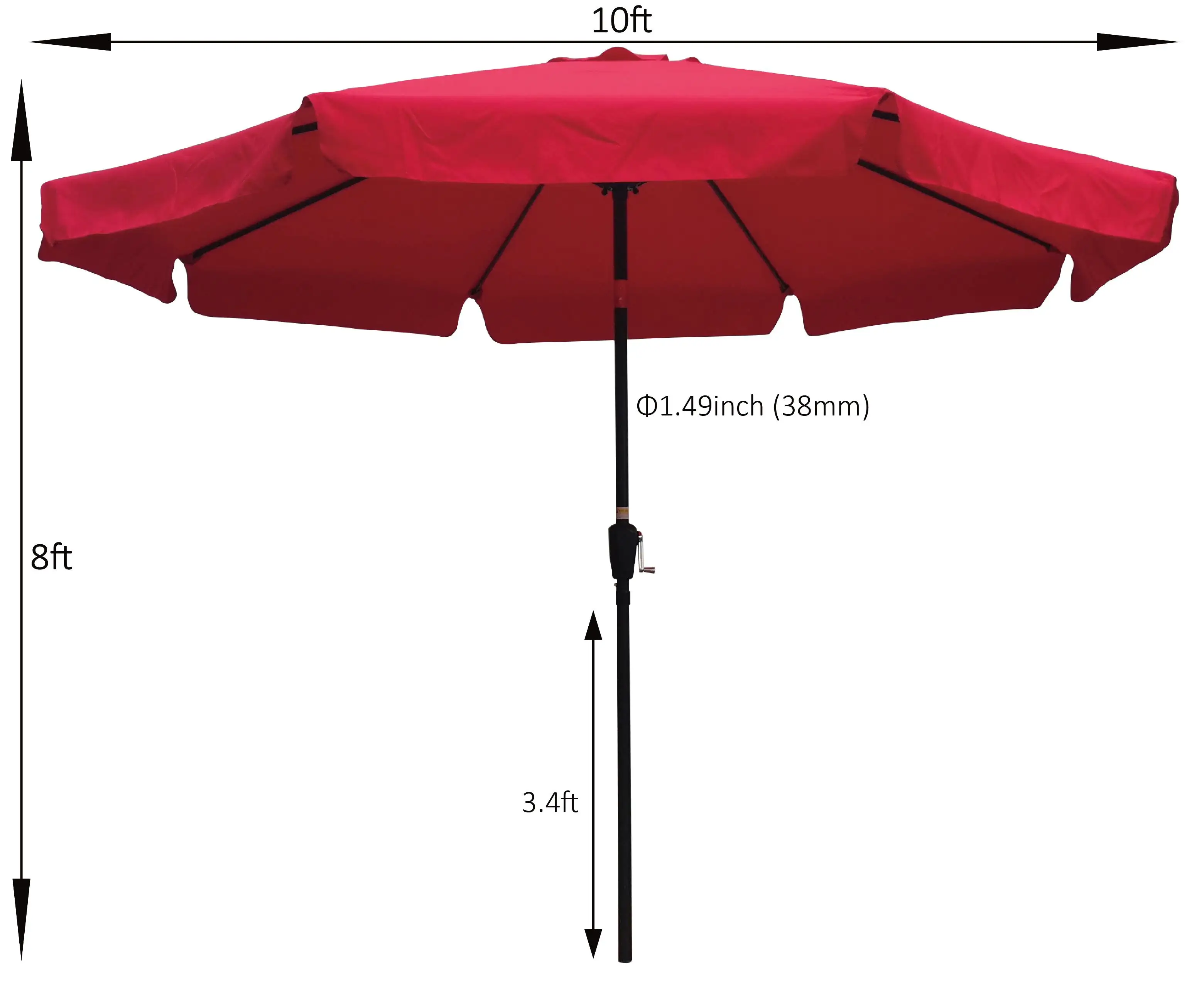 10ft Round Patio Umbrella with Crank & Push Button Tilt - Outdoor for garden Shade for Backyard & Pool