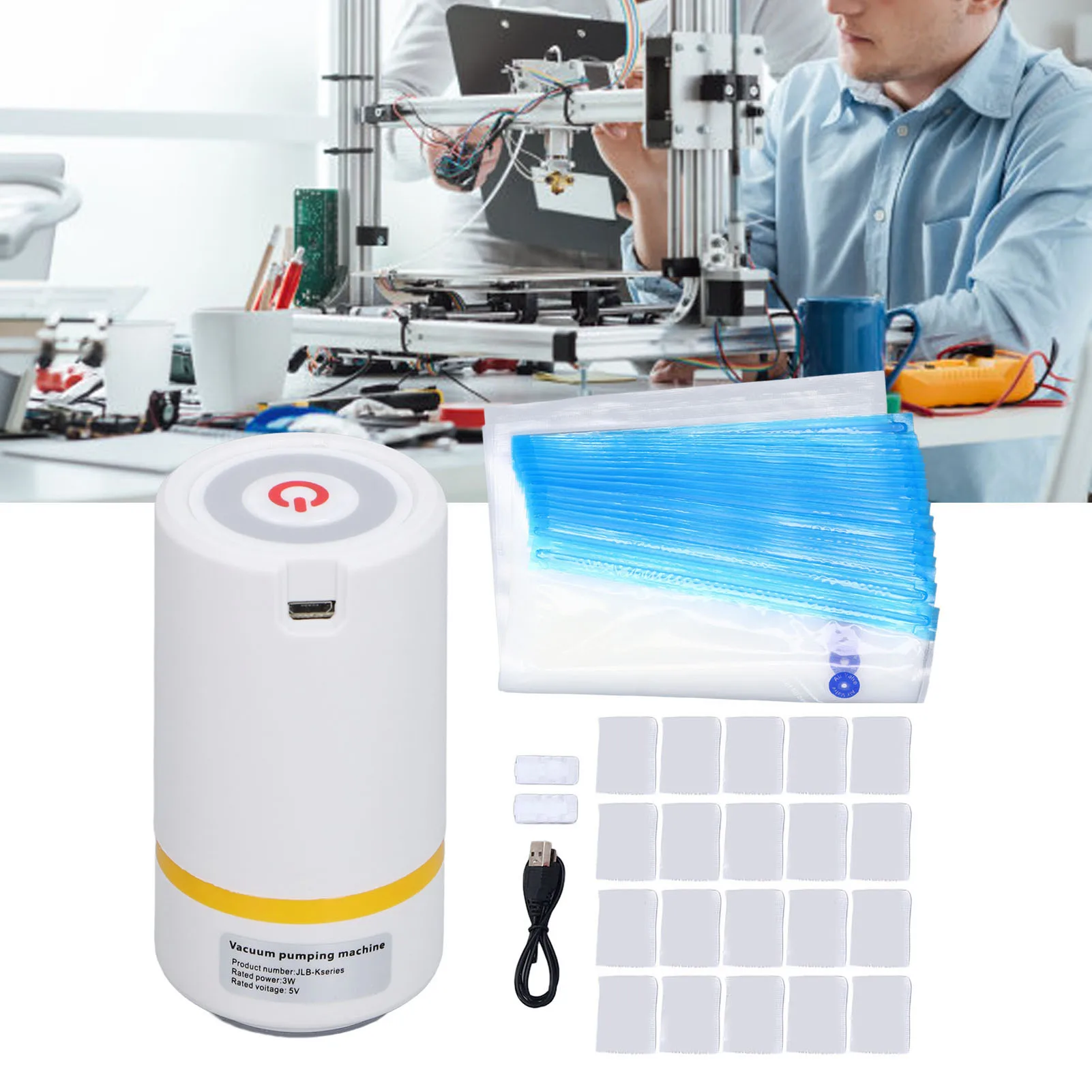 

43PCS/set 3D Printing Filament Bags Safe Recyclable Drying Dust Proof Strong Suction Filament Storage Bags Vacuum Kit for Food