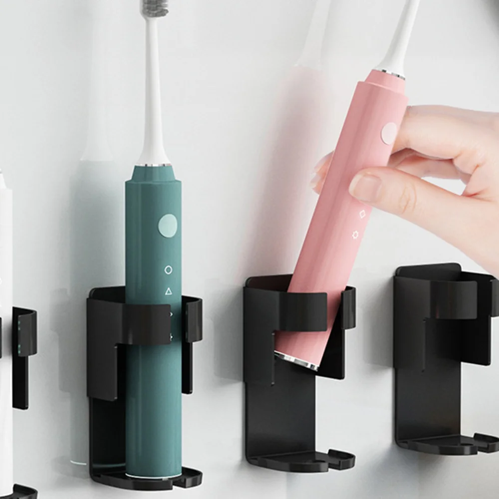 Suporte toothbrush elétrico, adesivo metálico, montagem na parede preta, organizador de armazenamento para banheiro e banheiro, 2pcs