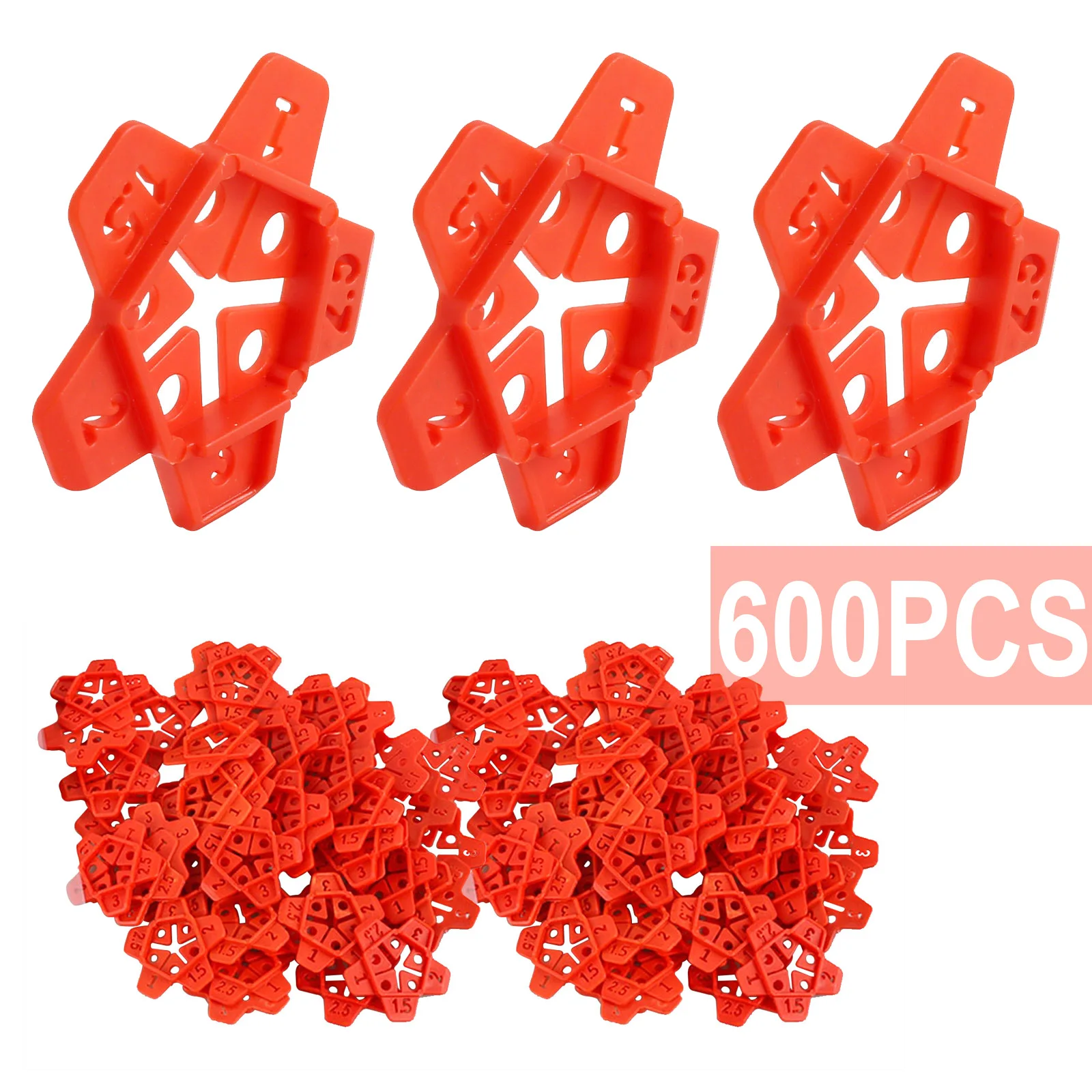 600Pcs Ceramic Spacers Clips Tile Leveling System for Floor Wall Tile Gap Leveling System Construction Tools 1/1.5/2/2.5/3mm