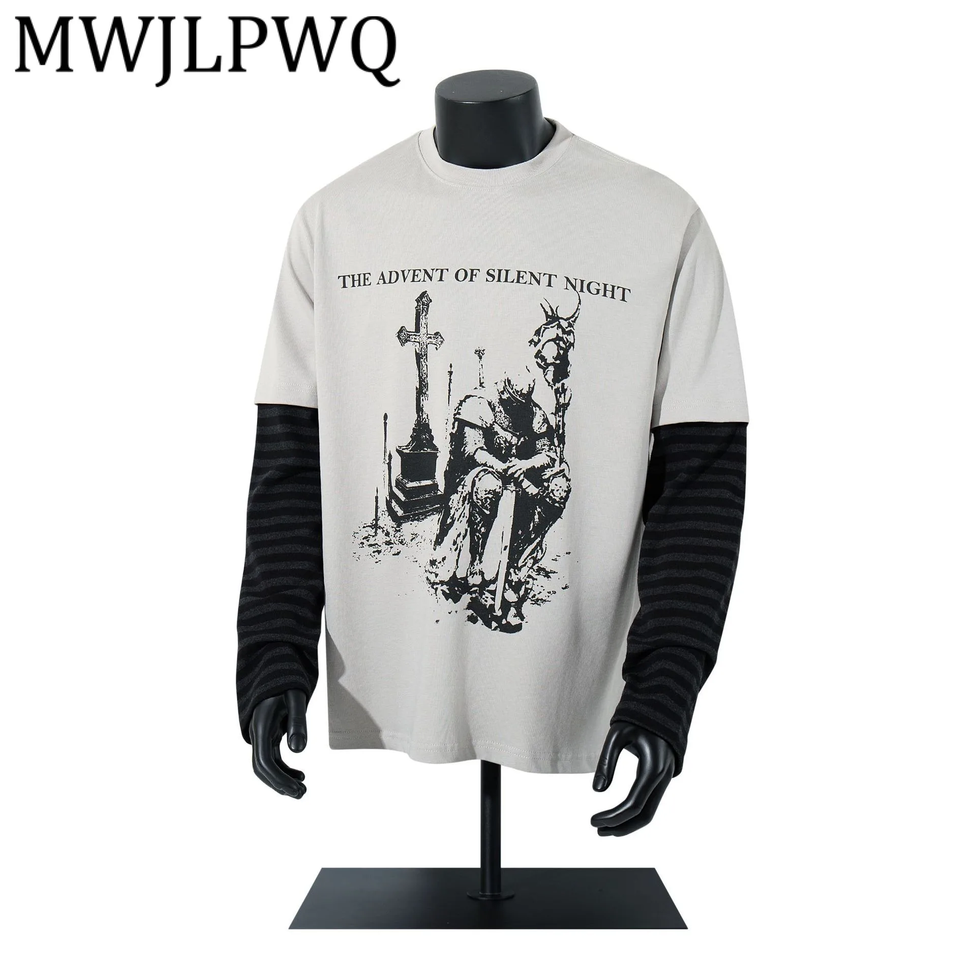 

MWJLPWQ Американская уличная модная футболка в стиле хип-хоп, мужская одежда из двух предметов с темным принтом, топы с длинными рукавами, осень 2021, прилив 21197