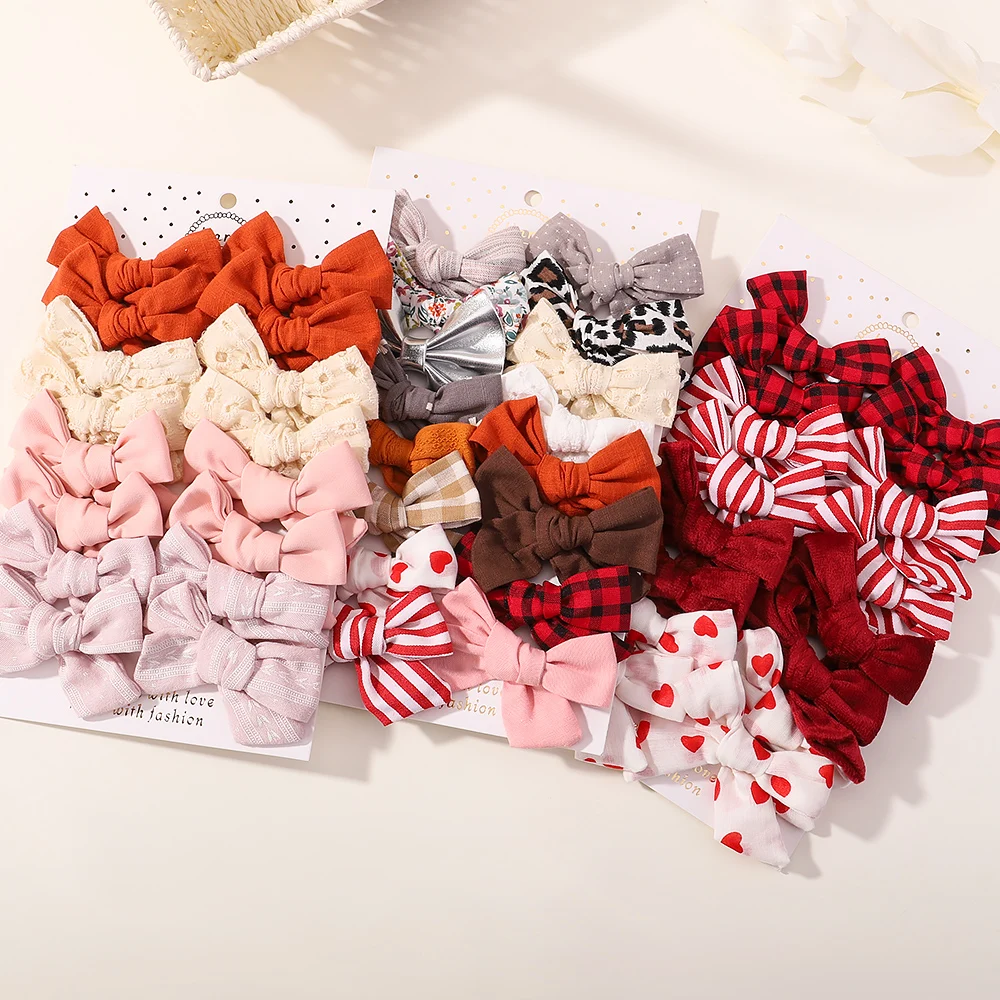 16Pcs/Set Fashion Kids Printed Bow Hair Clips Set Cute Embroidered Cotton Baby Girl Hair Clips Sweet Printing Hair Accessories