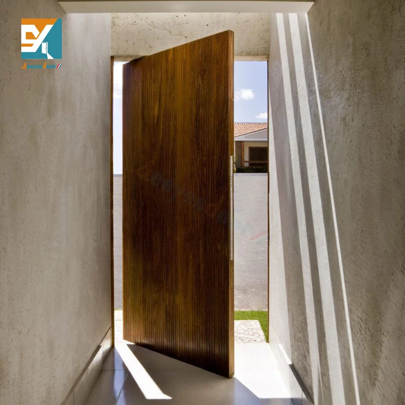 Seeyesdoor Luxury Prehung Black Walnut Exterior Steel Pivot Door Handle Solid Wooden Front Entrance Doors For House