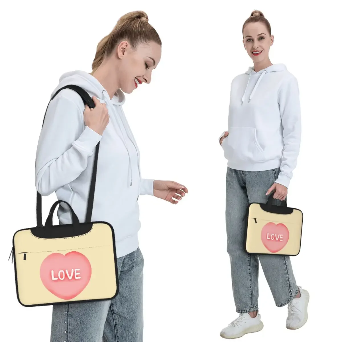 Pink Heart Love Cute Romantic Design Crossbody Laptop Bag Case Computer Bag 13 14 15.6 Inch Notebook Pouch for Macbook Pro