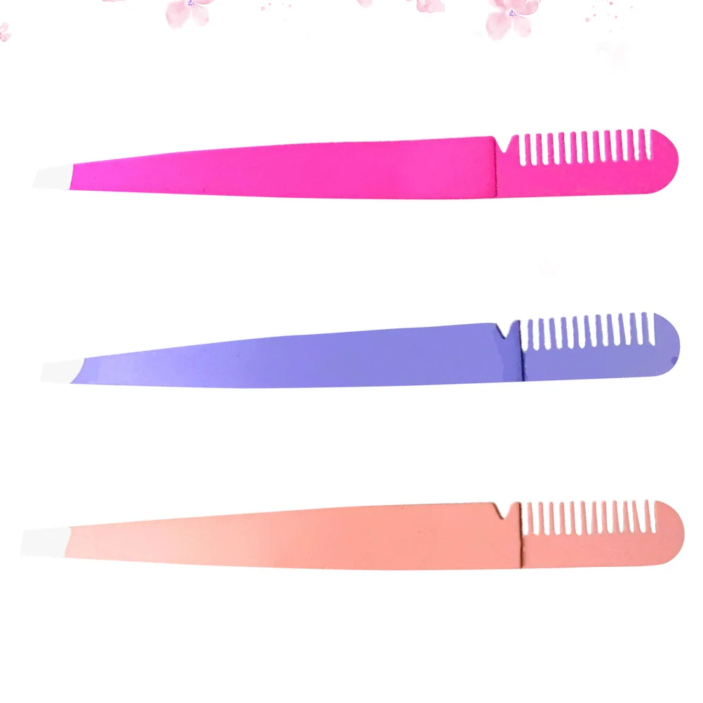 3Pcs Stainless Steel Eyebrow Clip 2 in 1 Tweezer Comb Eyebrow Tweezers for Trimming False Eyelashes Double Eyelids Makeup Tools