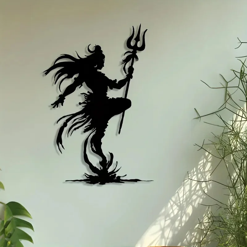 Fashion New 1pc Mystical Lord Shiva Metal Wall Art - Elegant Iron Trident-Holding Silhouette for Home & Garden Decor