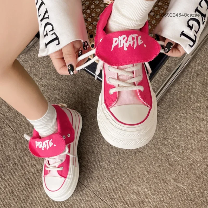 Sanrio Hello Kitty New Versatile Canvas Shoes Y2k Student Cartoon Trend Luxury Thick Sole Plate Shoes Women Cute Casual Sneakers