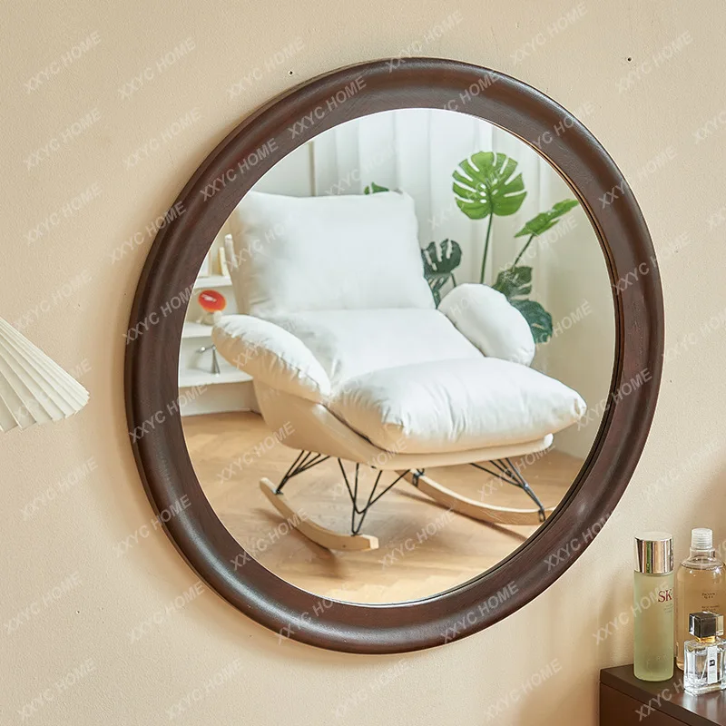 X-S  Round Vintage Framed Bedroom Makeup Mirror Living Room Wall Decor Wall Hanging Mirror Homestay Hotel Bathroom HG