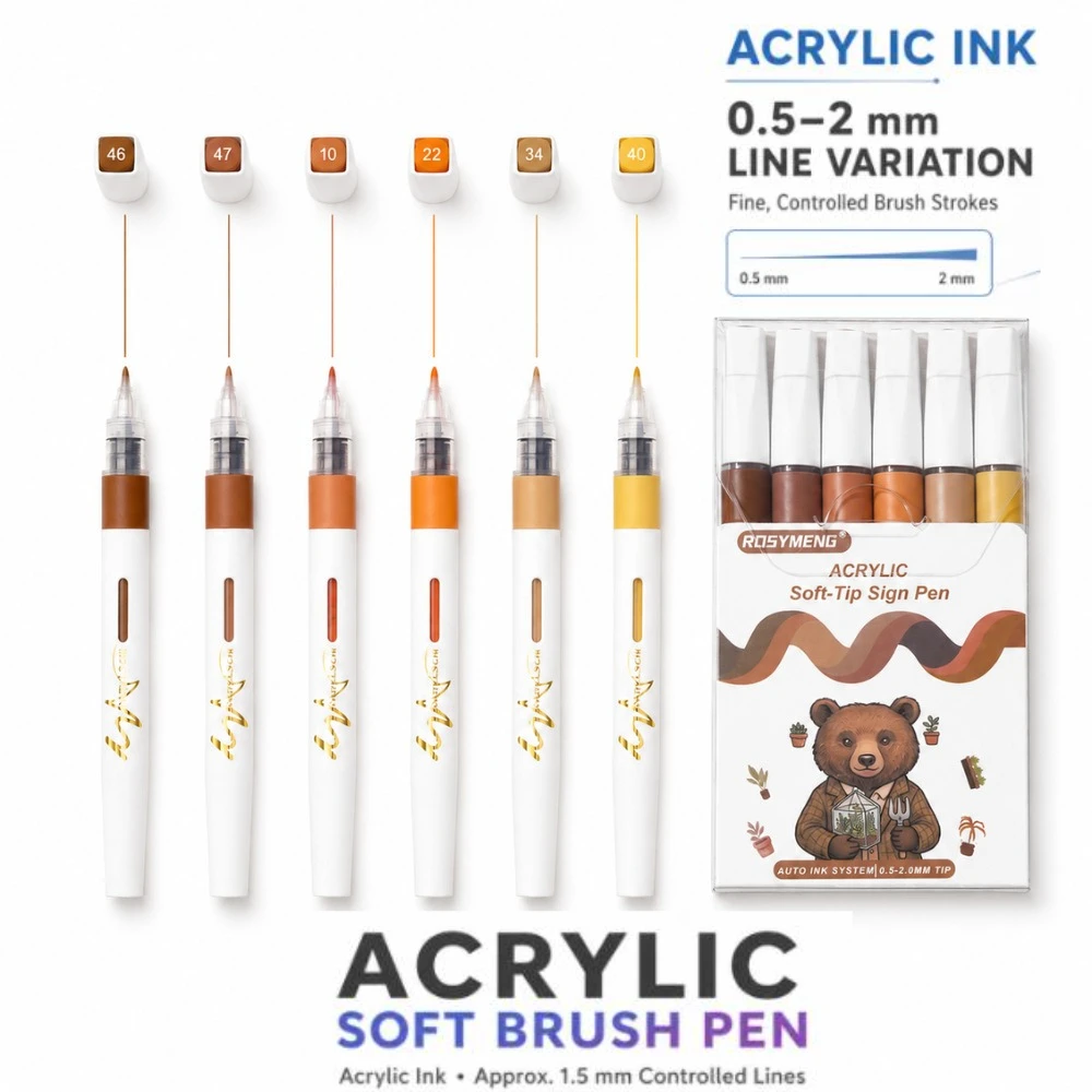 6/48 Colors Soft Tip Acrylic Color Marker Pens Brush Gel Pen for Rock Making Painting Drawing Stationery School Office Supplies