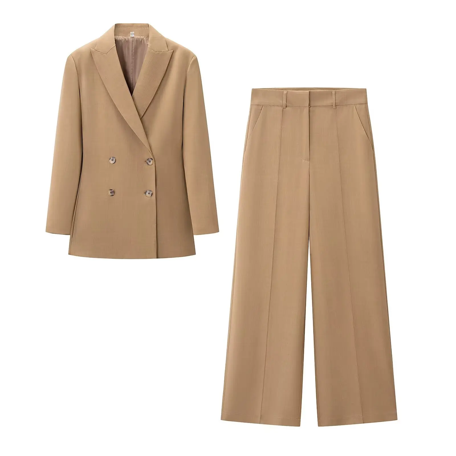 

Women Elegant Solid Blaze Suits Long Sleeve Lapel Neck Double Breasted Coats Wide Leg Pants 2026 New Lady Office Daily Outfits