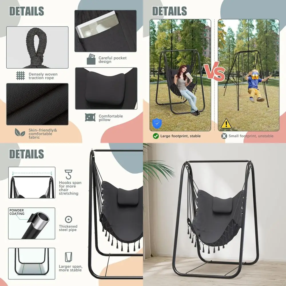 

Прочное нержавеющее кресло-гамак с подставкой для наружного и внутреннего использования серого цвета