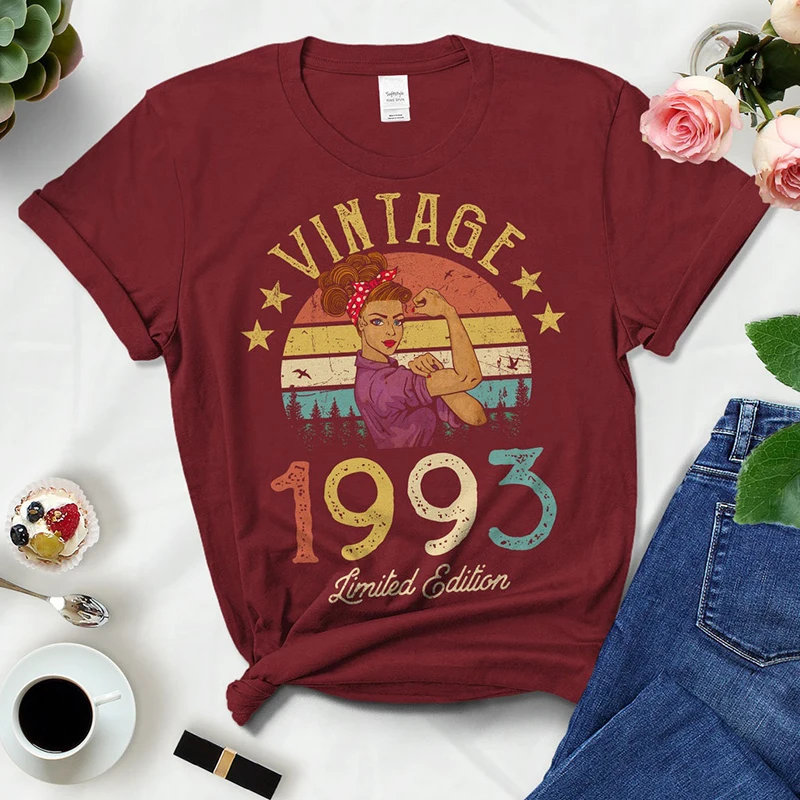 Vintage 1993 Limited Edition Women T Shirt 31st 31 Years Old Birthday Mother Mom Wife Gift Cotton Black T-shirt Ladies Clothes