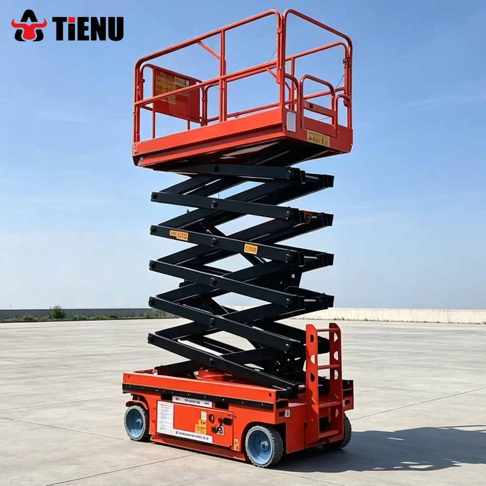 Electric Scissor Lift Platform Self Propelled Aerial Work Lift With an Extendable Platform Stable Lifting Operation