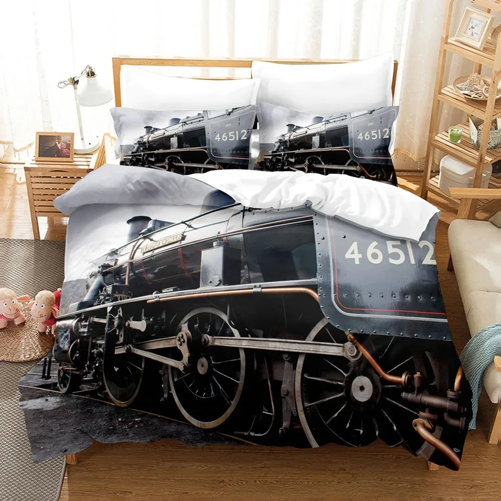 

Steam Engine Duvet Cover Set Transportation Old Train King Queen Full Size Polyester Bedding Set For Teen Boys Adult Living Room