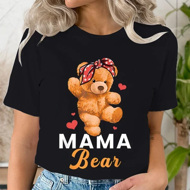 

Женская футболка с рисунком Teddy Mama Bear, женская футболка с рисунком медведя, милая женская футболка с принтом Teddy Mom, классические топы с героями мультфильмов