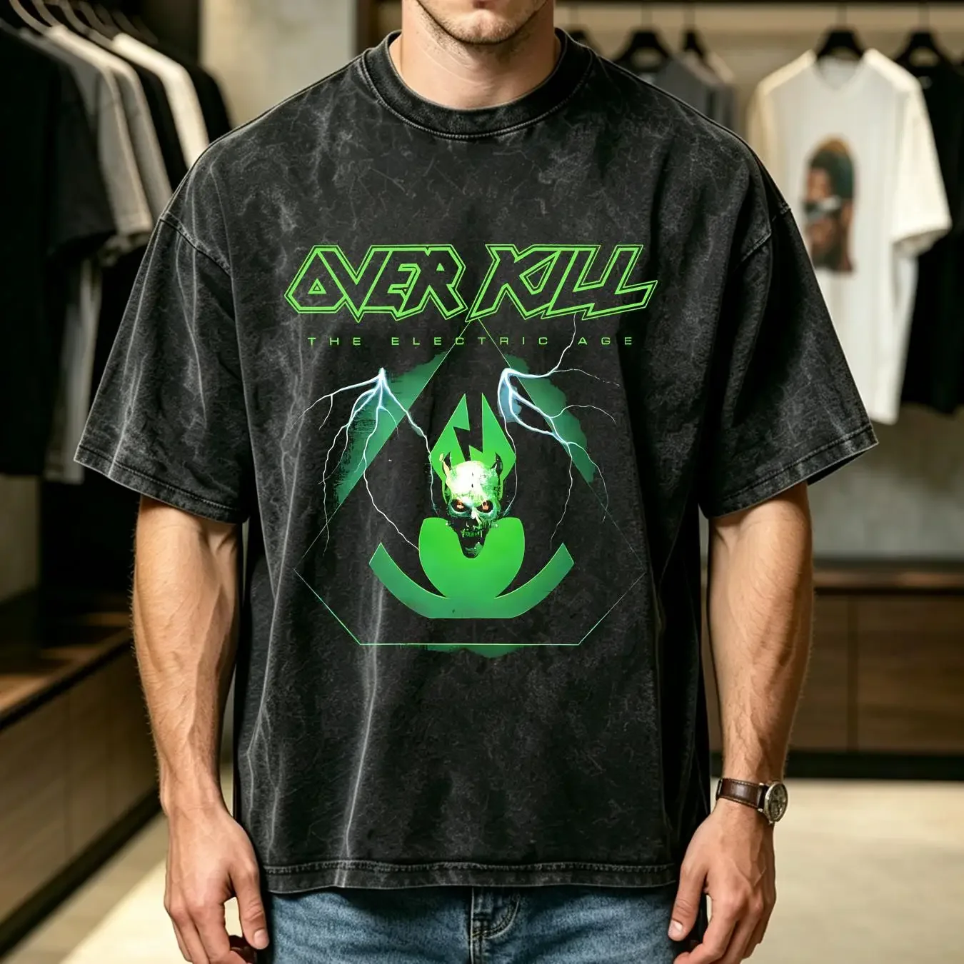 washed T Shirt Rare Overkill Band For Fan Black S 2345XL BC3328 vintage Washed Comfortable homme fashion graphic Casual