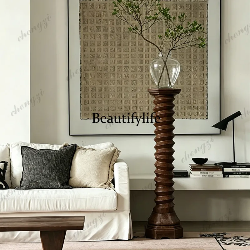 Spiral wood base, French sculpture table, column floor-to-ceiling, old wabi-sabi art decorative column ornament