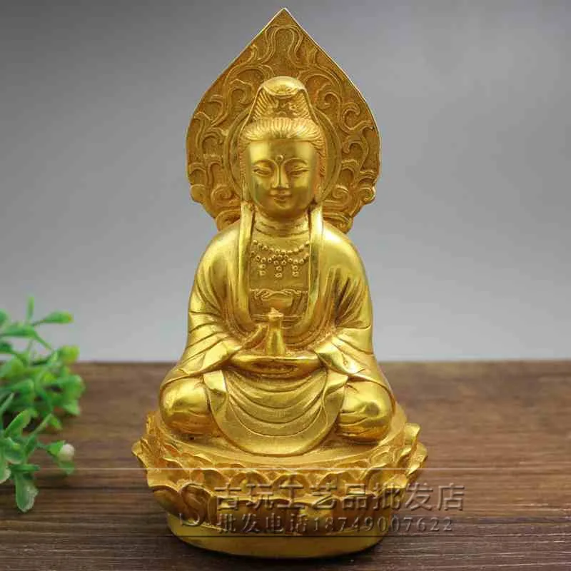 

Antique Bronze Ware, Brass Sitting Statue, Qing Dynasty Guanyin Shakya, Three Faced Buddha Crafts