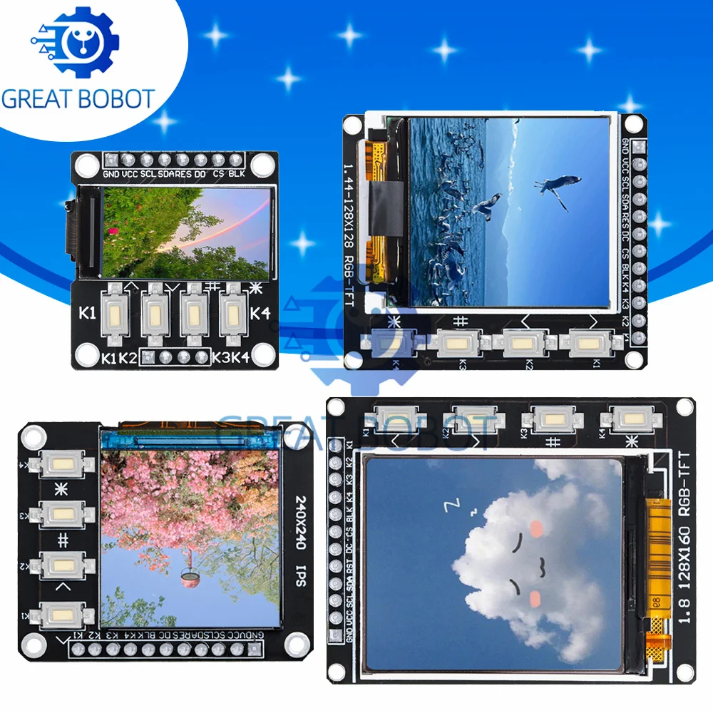 0.96/1.3/1.44/1.8 Inch TFT Color Screen LCD Display Module  with 4key button Drive ST7735 st7789 Interface SPI 128X160 240X240