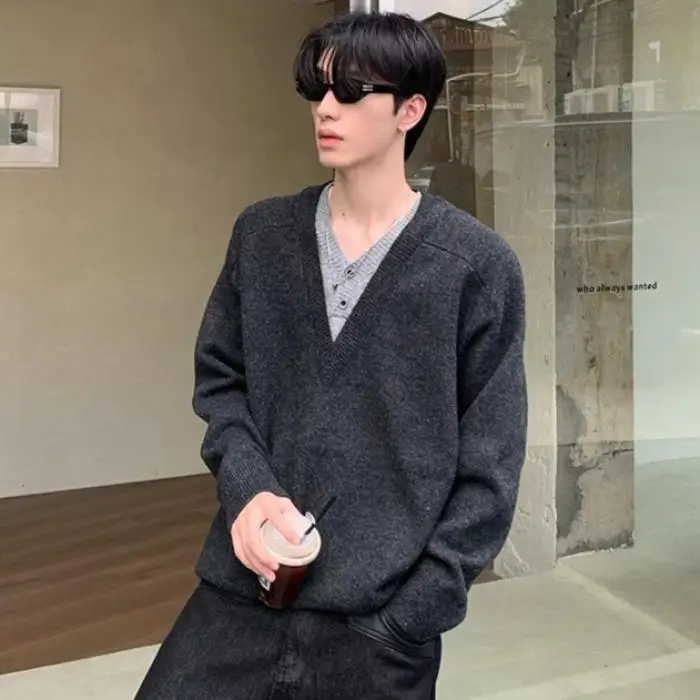 Deep ey Vintage v-ne tricots hommes Sle automne hiver américain rétro Cardigan paresseux jupe ouverte vêtements d'extérieur décontracté Faion