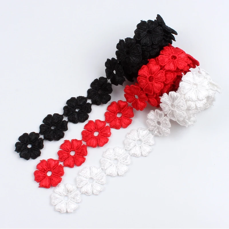 2Yards/Lot 2.3cm Polyester Flower Lace Trims White Black Red Ribbon DIY Necklace Ornaments Underwear Wedding Clothes Accessories