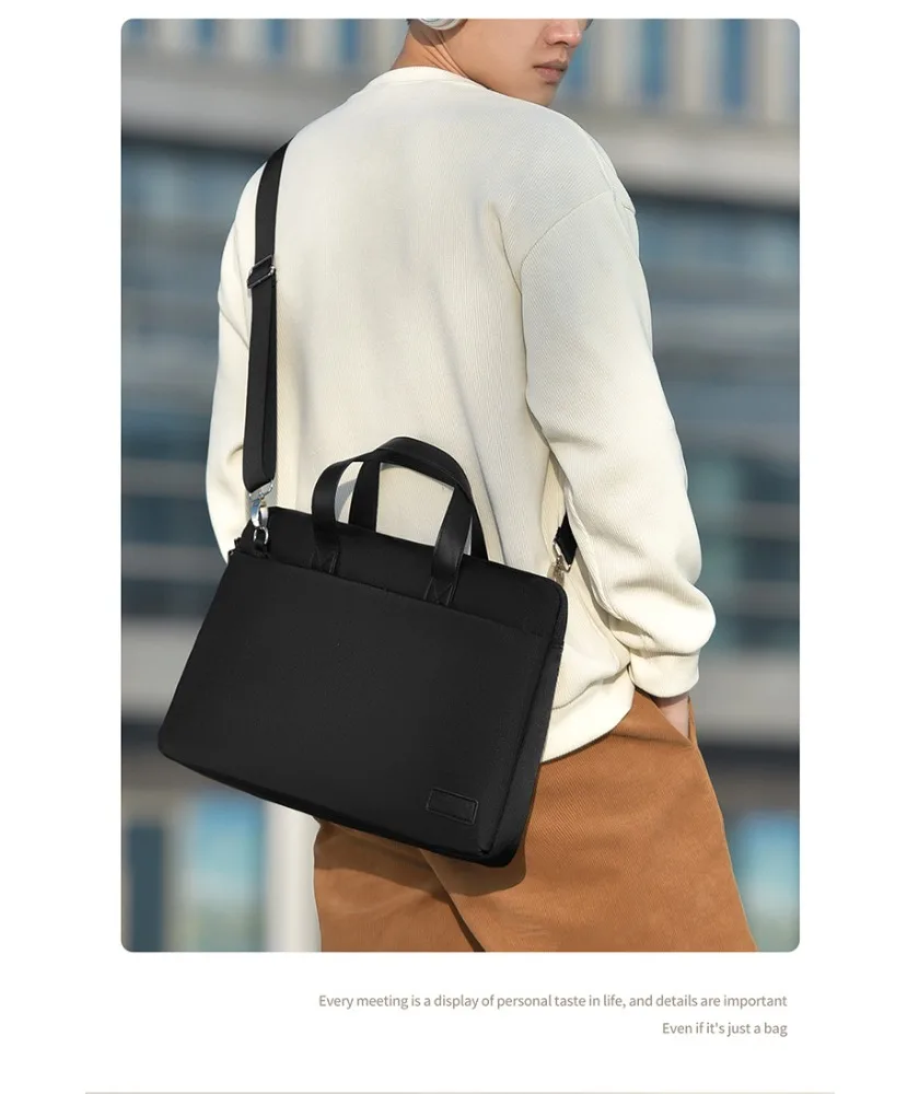 Black Business Laptop Bag With Detachable Shoulder Strap Smooth Finish Front Pocket Water Resistant Material
