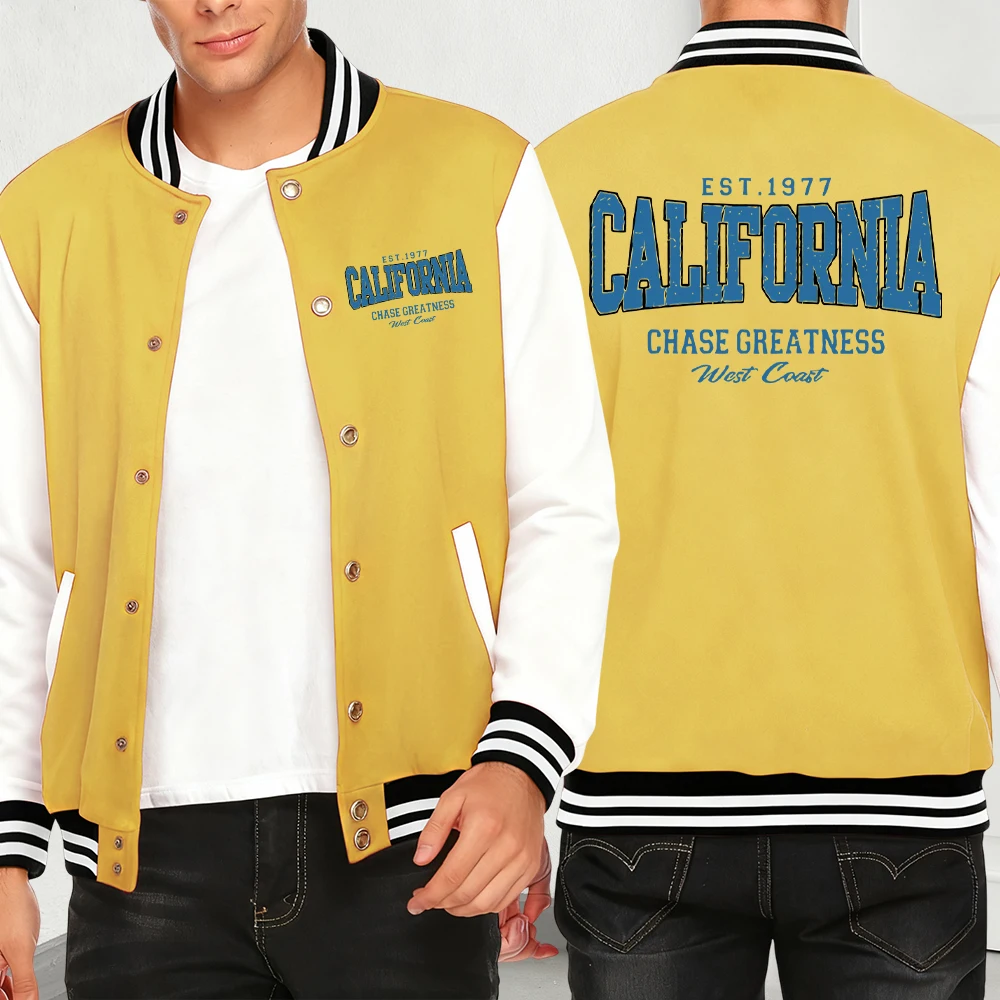 

California Chasing Greatness с принтом, осенние мужские куртки, одежда с карманами, свободный модный бейсбольный трикотаж, повседневная американская уличная одежда