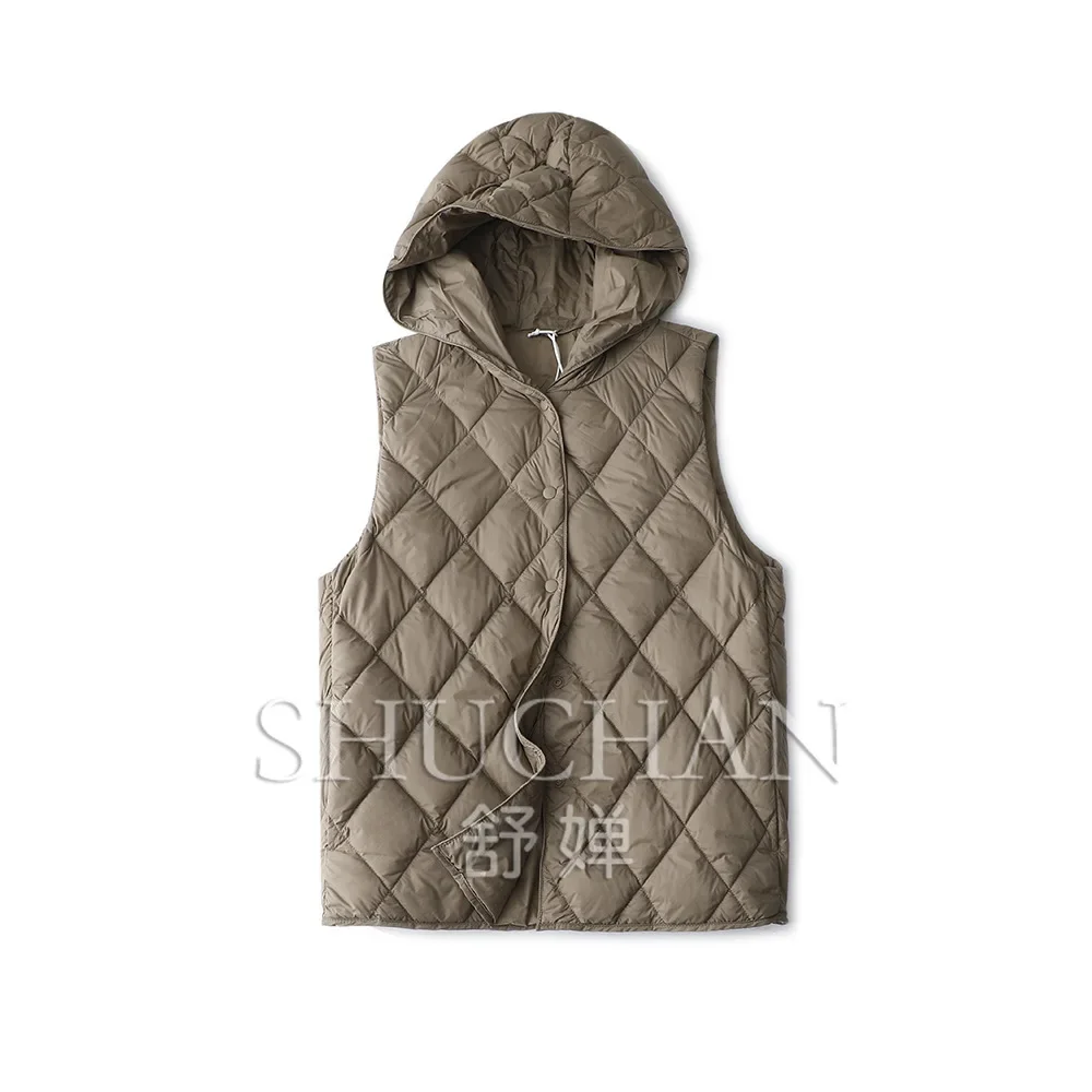 

Autumn and Winter New National Standard 90 White Duck Down Jacket Sleeveless Vest Light and Thin Hooded Tank Top