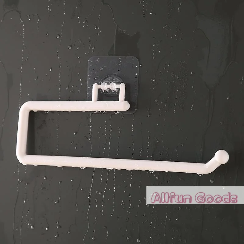 [TG835]Punch Free Kitchen Paper Roll Holder Towel Hanger Rack Bar Cabinet Rag Hanging Bathroom Organizer Tools