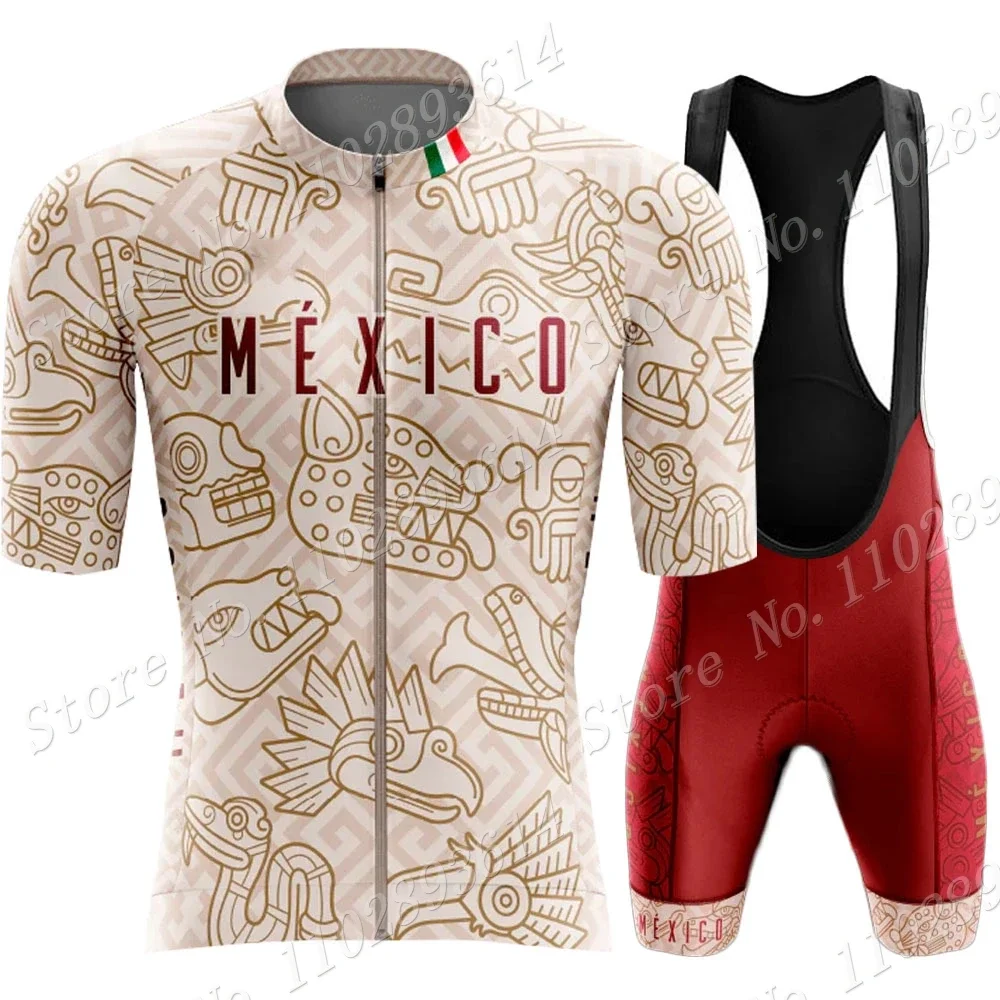 2023 Mexico Cycling Jersey National Team Set Summer Mexican Red Clothing Road Bike Shirts Suit Bicycle Bib Shorts MTB Ropa