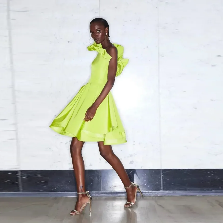 

Neon Yellow Short Prom Gowns Ruffle New vestidos de gala Prom Dresses for Party Knee Length vestidos elegantes para mujer 2023