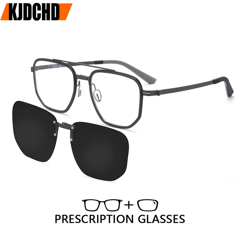 KJDCHD Titanium Magnet Clip Optical Myopia Glasses For Men Polarized Sunglasses Hyperopia Prescription Reading Glasses