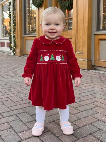 Dress Long Sleeve Long Sleeve Girl-Christmas Doll Collar Velvet Girl Doll-Collar Sleeve Toddler Baby Girl