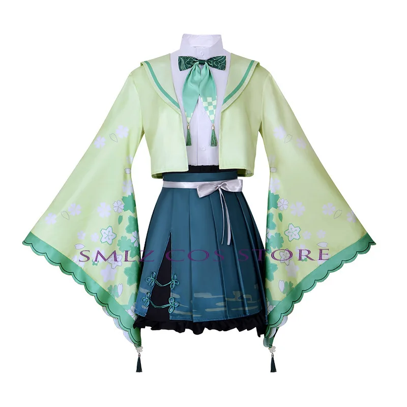 April Card Kusanagi Nene Cosplay Anime Project Sekai Costume Nene Green Uniform Dress Coat Wig Set Halloween Party Play Outfit