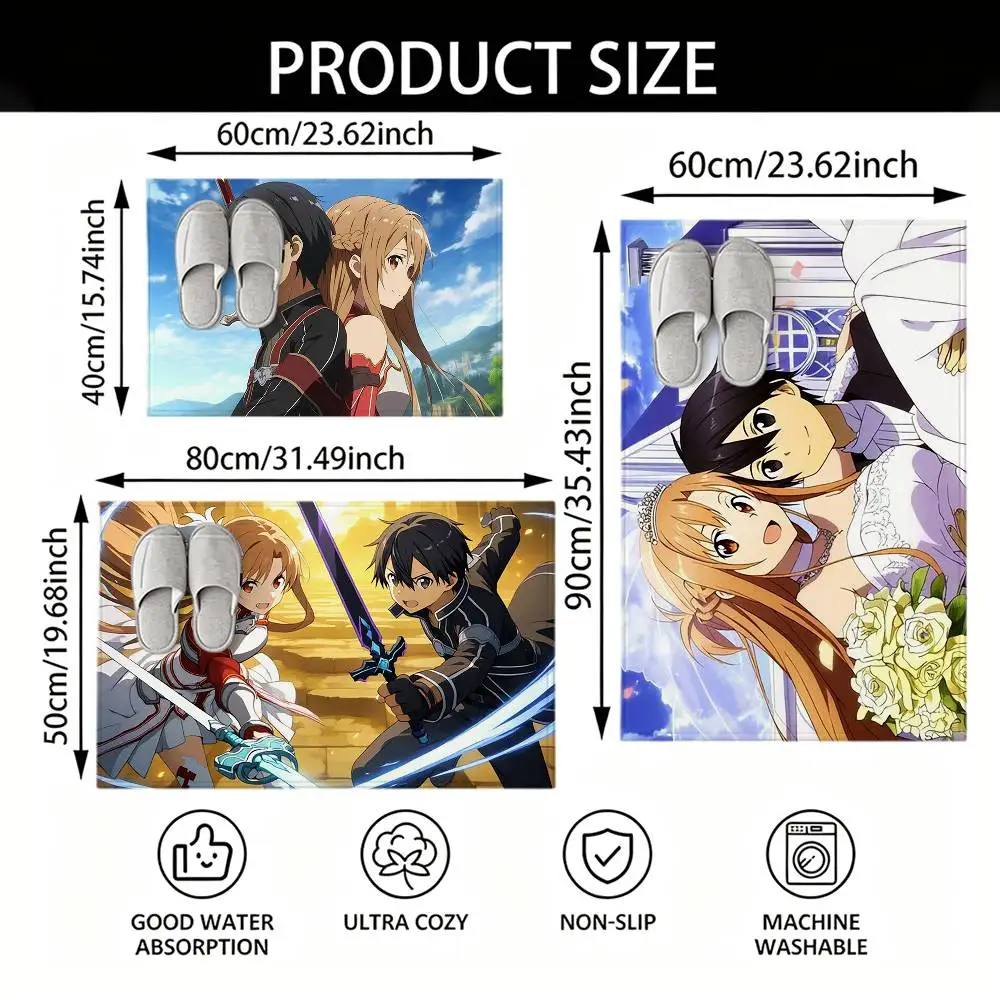 Game S-Sword Art Online Asuna Kirito Floor Mat Soft Non Slip for Entry Door Bathroom Indoor Home Decorative Carpet