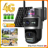 4G Solar Camera 10X Zoom 24 Hours Record Three Screen Camera Outdoor Auto Track Built-in Battery 9W Solar Panel 15600mAh iCSee